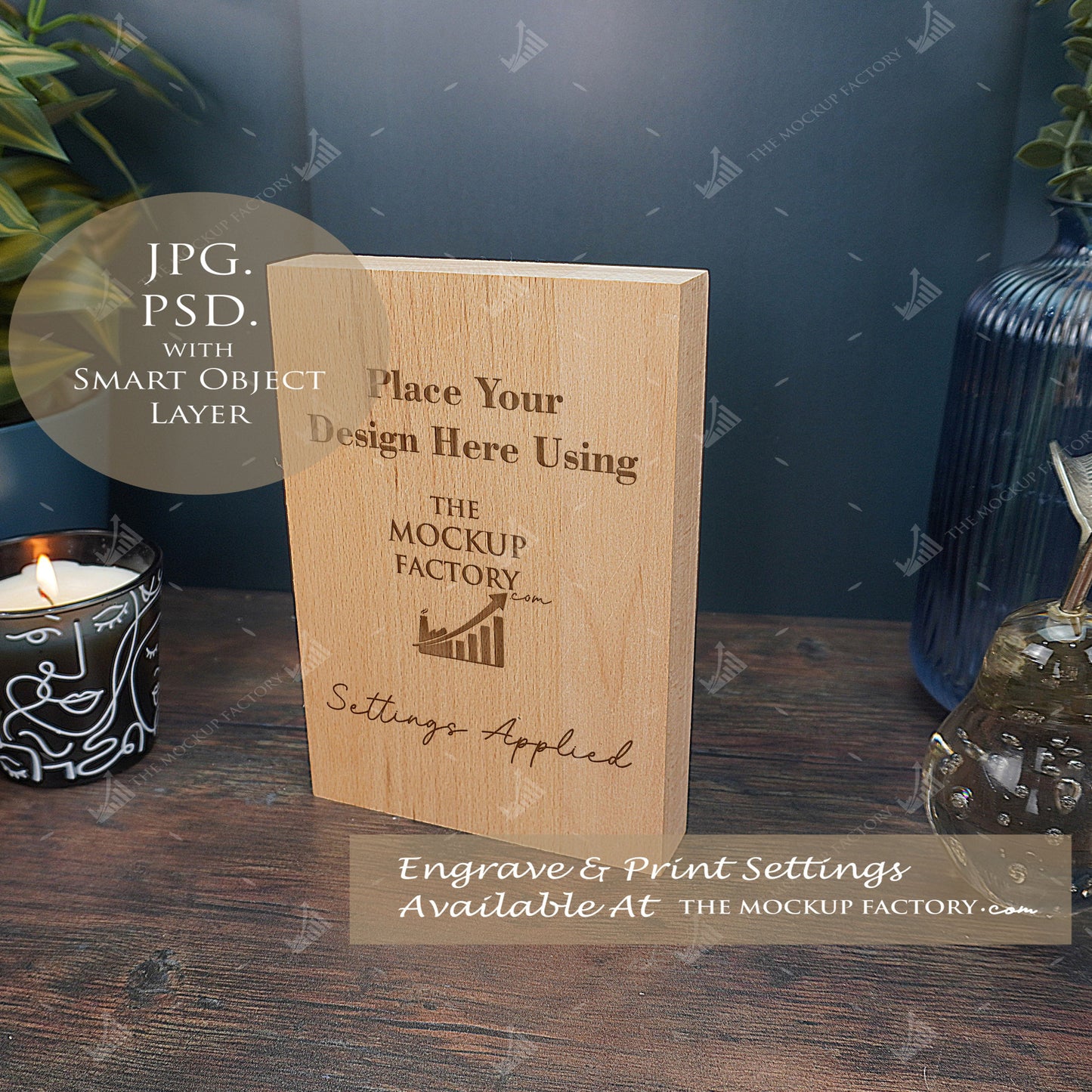 Oak Block Free Standing Plaque Portrait Mockup Bundle - Dark Vintage - PSD Template with Smart Object - UK Product Mockup