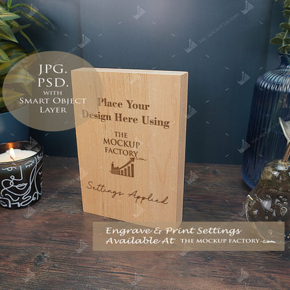 Oak Block Free Standing Plaque Portrait Mockup Bundle - Dark Vintage - PSD Template with Smart Object - UK Product Mockup