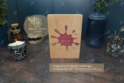 Oak Block Free Standing Plaque Portrait Mockup Bundle - Dark Vintage - PSD Template with Smart Object - UK Product Mockup