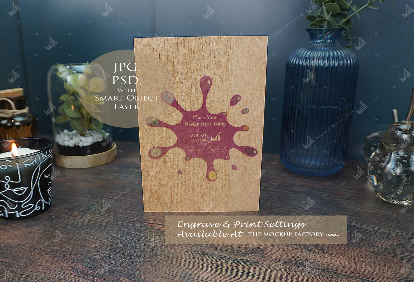 Oak Block Free Standing Plaque Portrait Mockup Bundle - Dark Vintage - PSD Template with Smart Object - UK Product Mockup