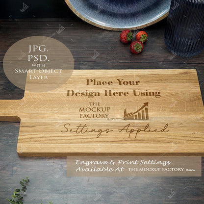 Large Oak Handled Chopping Board Mockup Bundle - Dark Vintage - PSD Template with Smart Object - UK Product Mockup