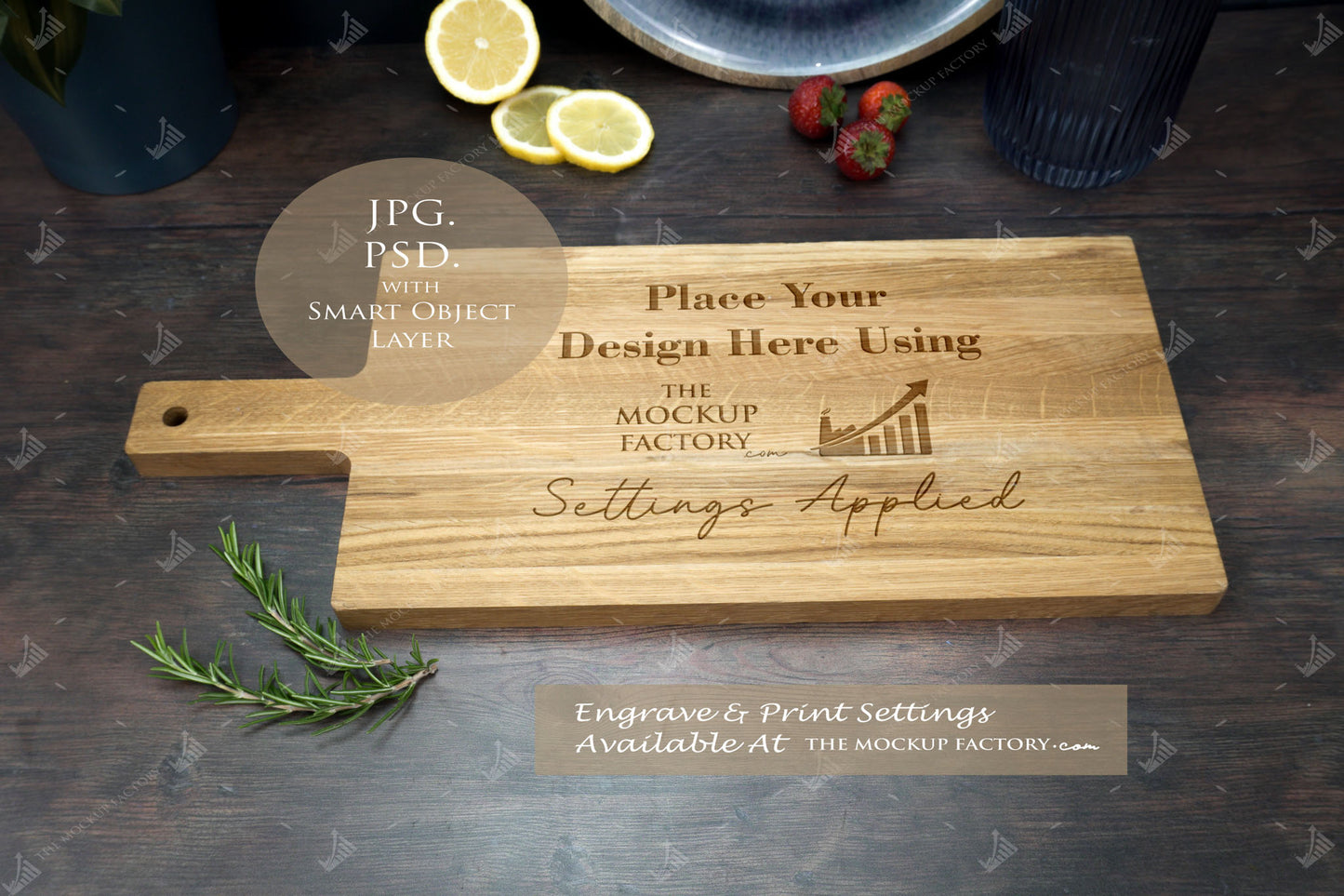 Large Oak Handled Chopping Board Mockup Bundle - Dark Vintage - PSD Template with Smart Object - UK Product Mockup