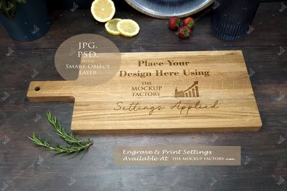 Large Oak Handled Chopping Board Mockup Bundle - Dark Vintage - PSD Template with Smart Object - UK Product Mockup