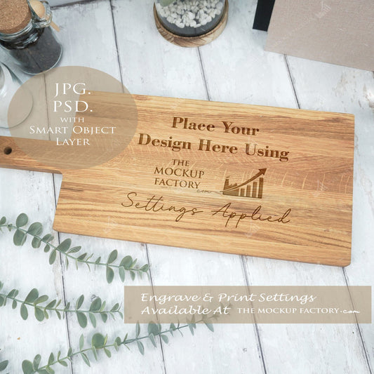 Oak Paddle Chopping Board Mockup PSD - Natural Botanicals Style Mockup - Smart Object Template with Smart Object - UK Product Mockup