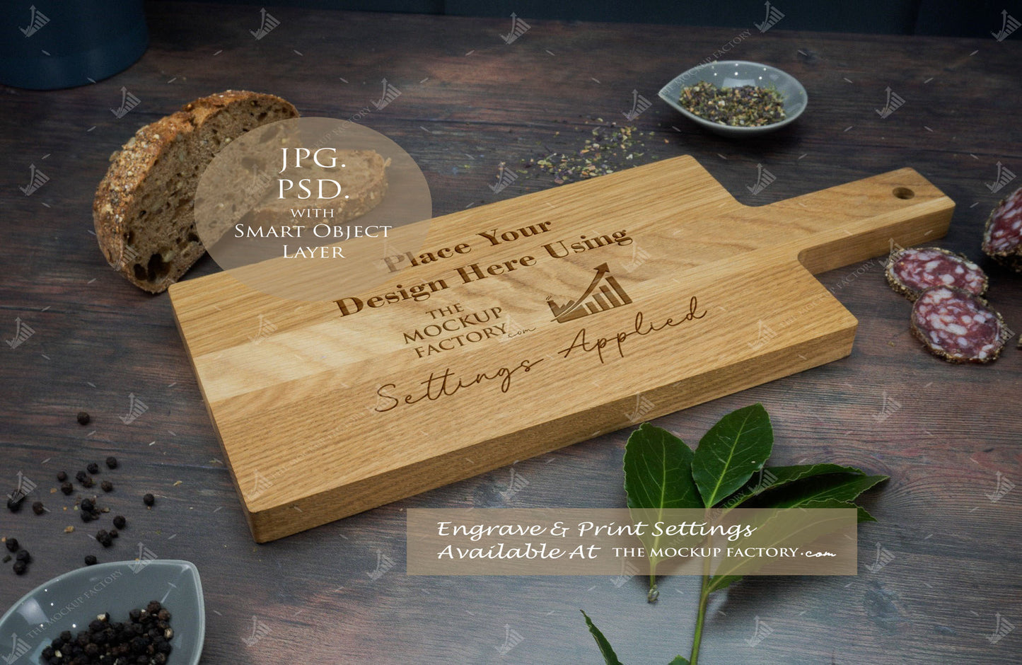 Large Oak Handled Chopping Board Mockup Bundle - Dark Vintage - Set 2 - PSD Template with Smart Object - UK Product Mockup