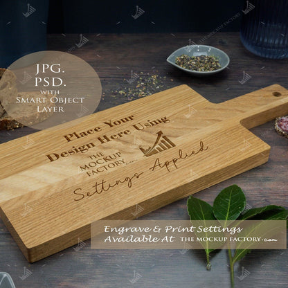 Large Oak Handled Chopping Board Mockup Bundle - Dark Vintage - Set 2 - PSD Template with Smart Object - UK Product Mockup