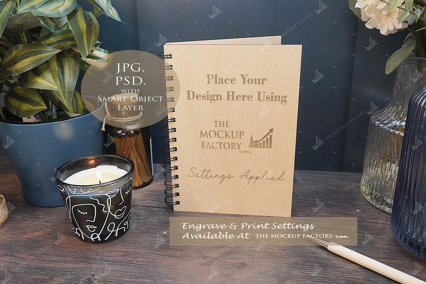 Notebooks, Guest Books, Journals Plywood A4 & A5 Mockup Bundle - Dark Vintage - PSD Template with Smart Object - UK Product Mockup