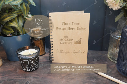 Notebooks, Guest Books, Journals Plywood A4 & A5 Mockup Bundle - Dark Vintage - PSD Template with Smart Object - UK Product Mockup
