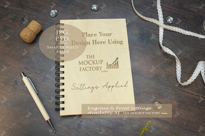 Notebooks, Guest Books, Journals Plywood A4 & A5 Mockup Bundle - Wedding Theme -  Dark Vintage - PSD Template with Smart Object - UK Product Mockup