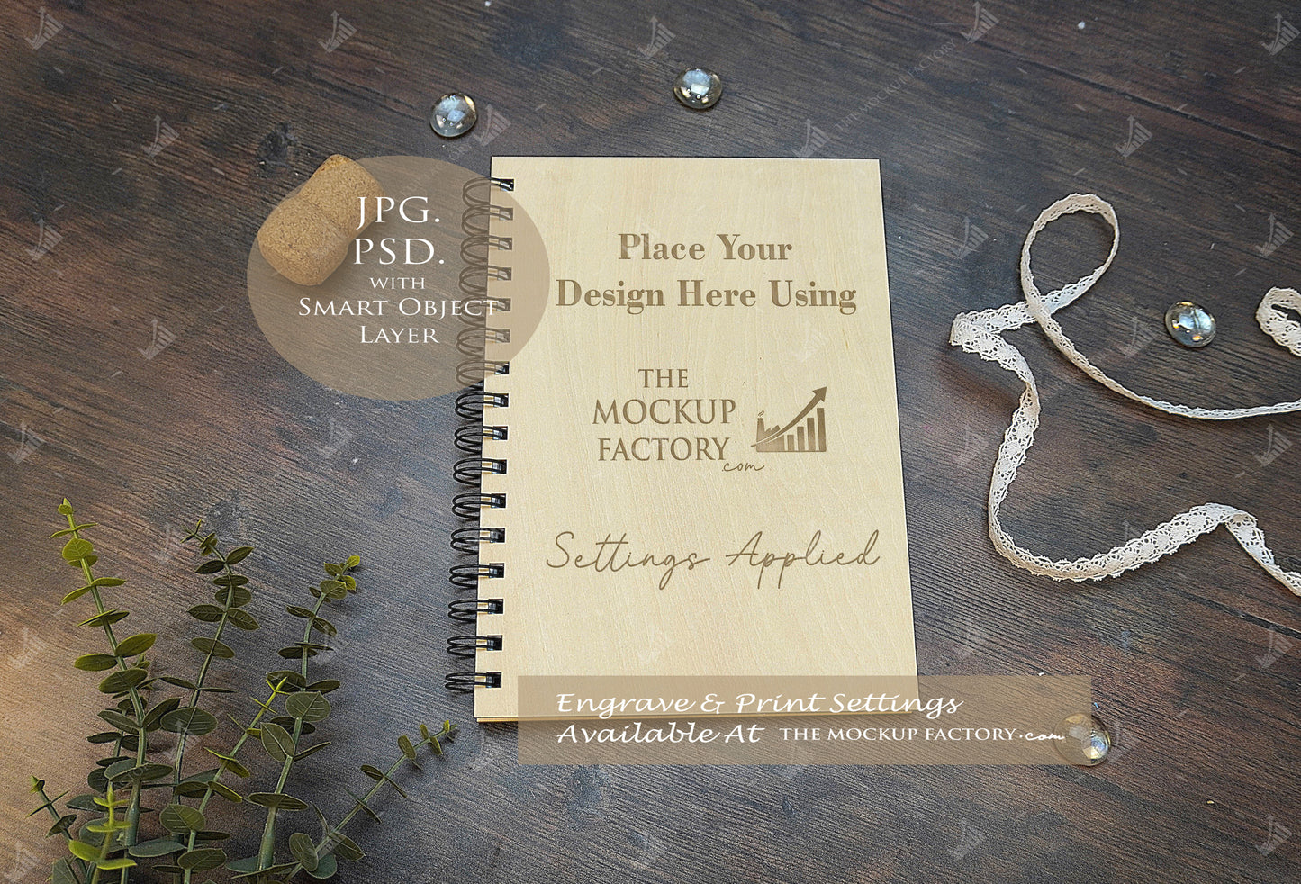 Notebooks, Guest Books, Journals Plywood A4 & A5 Mockup Bundle - Wedding Theme -  Dark Vintage - PSD Template with Smart Object - UK Product Mockup