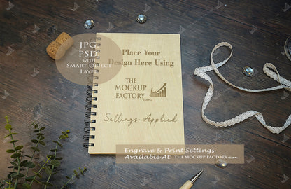 Notebooks, Guest Books, Journals Plywood A4 & A5 Mockup Bundle - Wedding Theme -  Dark Vintage - PSD Template with Smart Object - UK Product Mockup