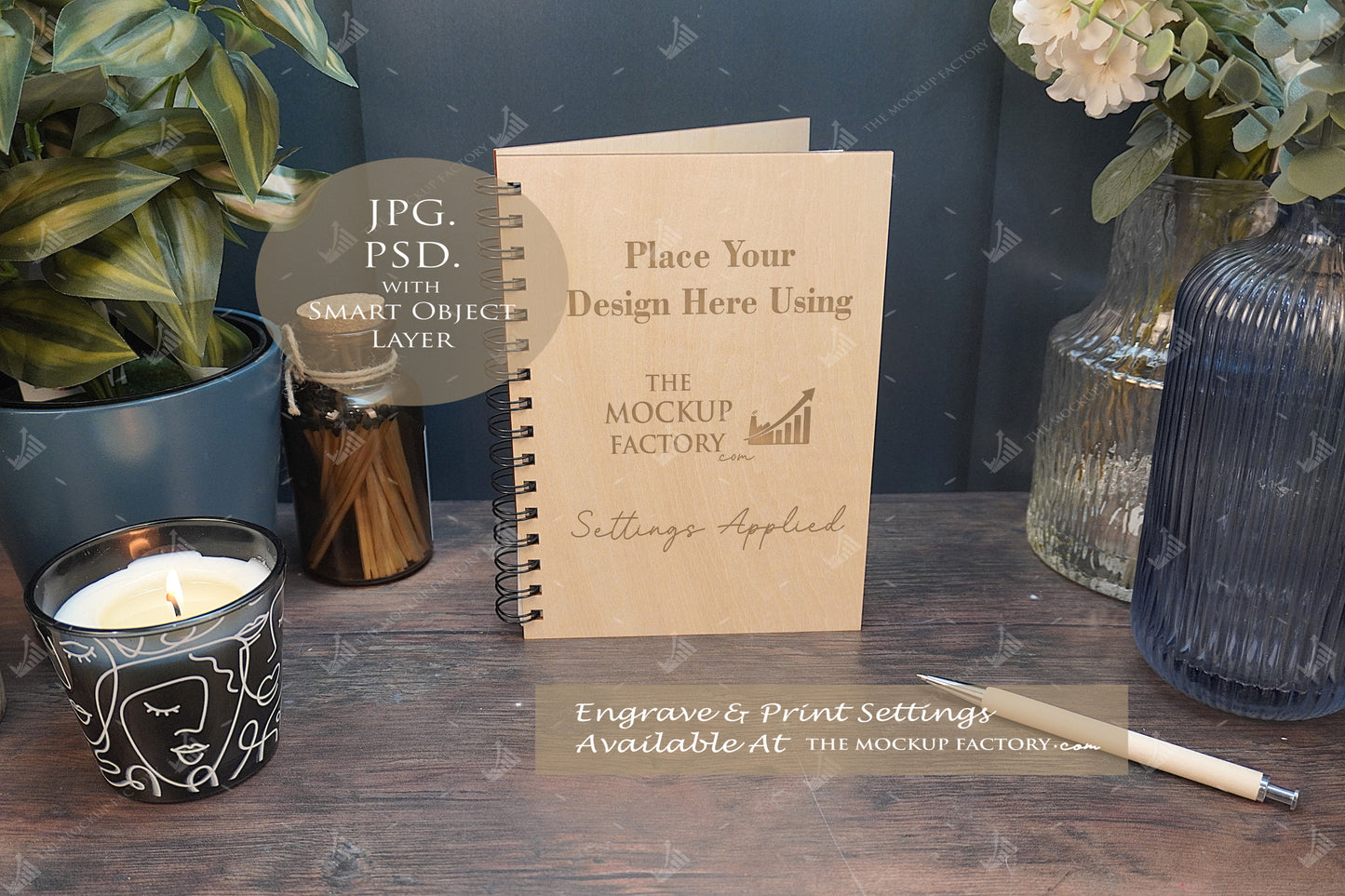 Notebooks, Guest Books, Journals Plywood A4 & A5 Mockup Bundle - Dark Vintage - PSD Template with Smart Object - UK Product Mockup