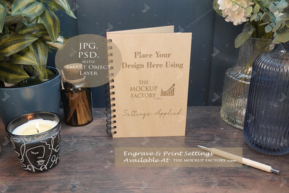 Notebooks, Guest Books, Journals Plywood A4 & A5 Mockup Bundle - Dark Vintage - PSD Template with Smart Object - UK Product Mockup