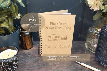 Notebooks, Guest Books, Journals Plywood A4 & A5 Mockup Bundle - Dark Vintage - PSD Template with Smart Object - UK Product Mockup